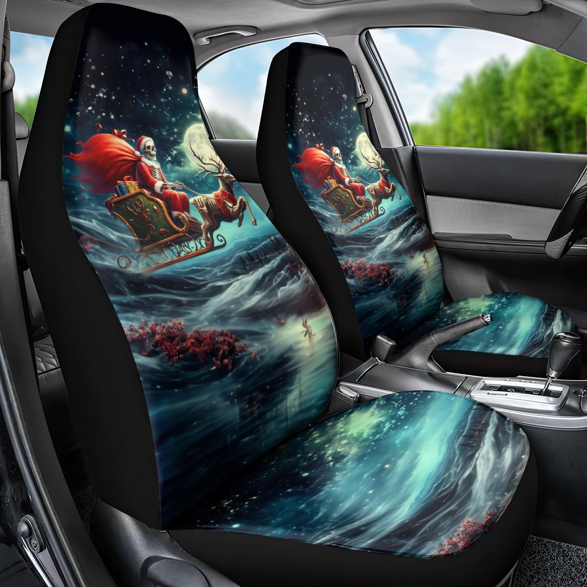 Skeleton Santa Claus Car Seat Cover Santa Claus Is Coming To Town - Wonder Print Shop