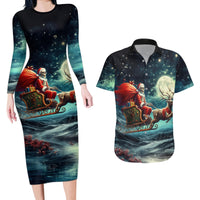 Skeleton Santa Claus Couples Matching Long Sleeve Bodycon Dress and Hawaiian Shirt Santa Claus Is Coming To Town - Wonder Print Shop