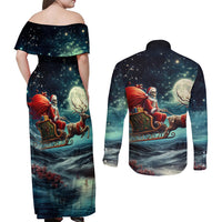 Skeleton Santa Claus Couples Matching Off Shoulder Maxi Dress and Long Sleeve Button Shirt Santa Claus Is Coming To Town - Wonder Print Shop