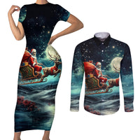 Skeleton Santa Claus Couples Matching Short Sleeve Bodycon Dress and Long Sleeve Button Shirt Santa Claus Is Coming To Town - Wonder Print Shop