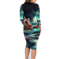 Skeleton Santa Claus Family Matching Long Sleeve Bodycon Dress and Hawaiian Shirt Santa Claus Is Coming To Town - Wonder Print Shop