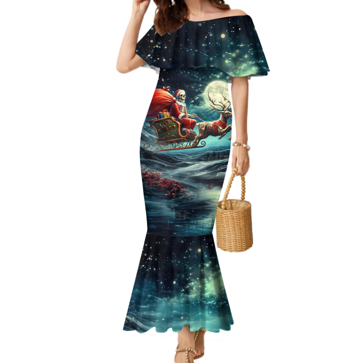 Skeleton Santa Claus Family Matching Mermaid Dress and Hawaiian Shirt Santa Claus Is Coming To Town - Wonder Print Shop