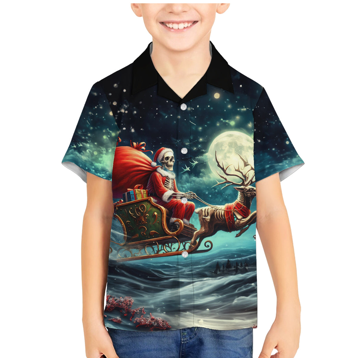 Skeleton Santa Claus Family Matching Mermaid Dress and Hawaiian Shirt Santa Claus Is Coming To Town - Wonder Print Shop