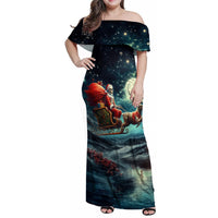 Skeleton Santa Claus Family Matching Off Shoulder Maxi Dress and Hawaiian Shirt Santa Claus Is Coming To Town - Wonder Print Shop