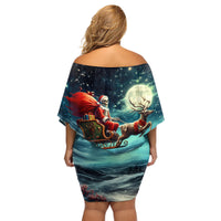 Skeleton Santa Claus Family Matching Off Shoulder Short Dress and Hawaiian Shirt Santa Claus Is Coming To Town - Wonder Print Shop