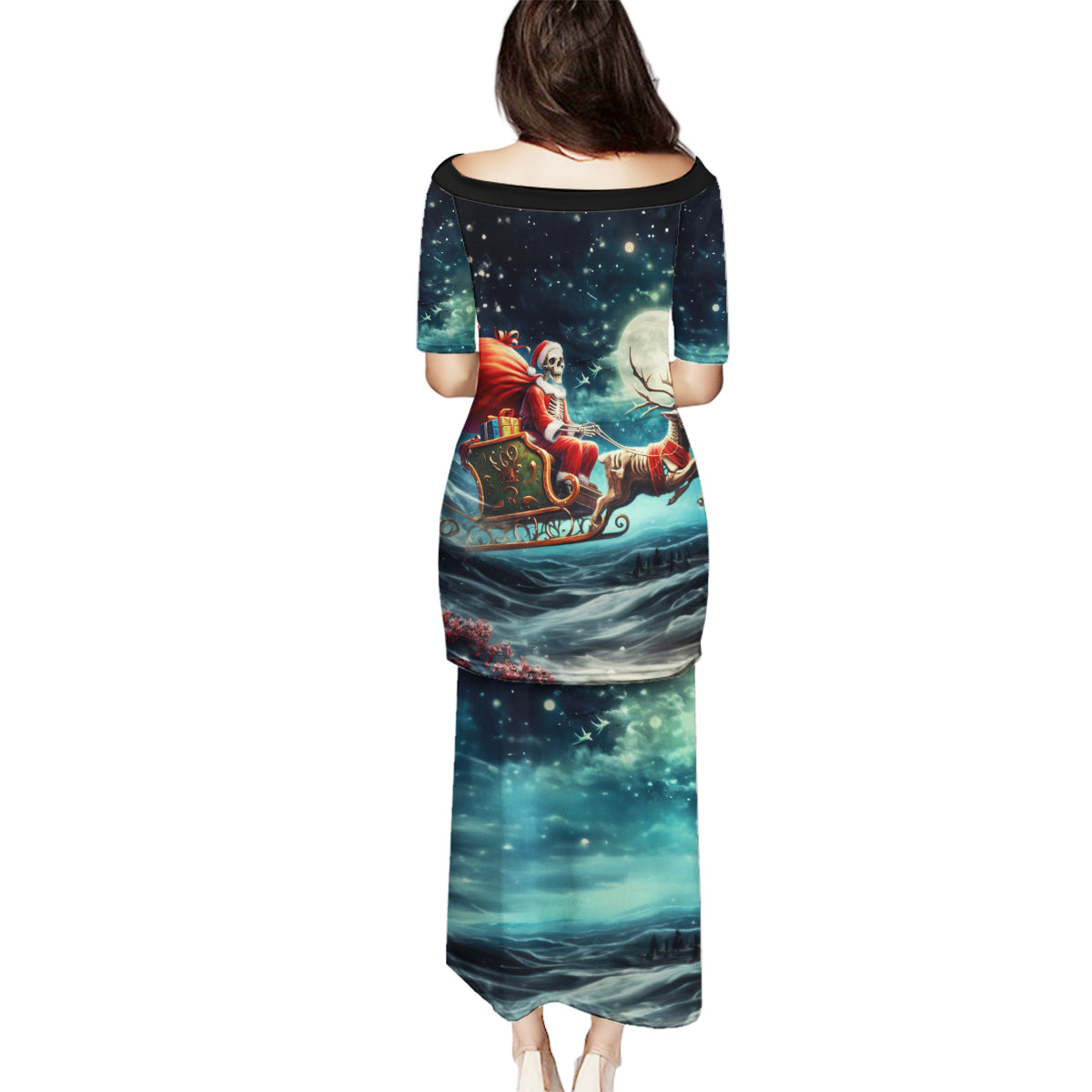 Skeleton Santa Claus Family Matching Puletasi Dress and Hawaiian Shirt Santa Claus Is Coming To Town - Wonder Print Shop