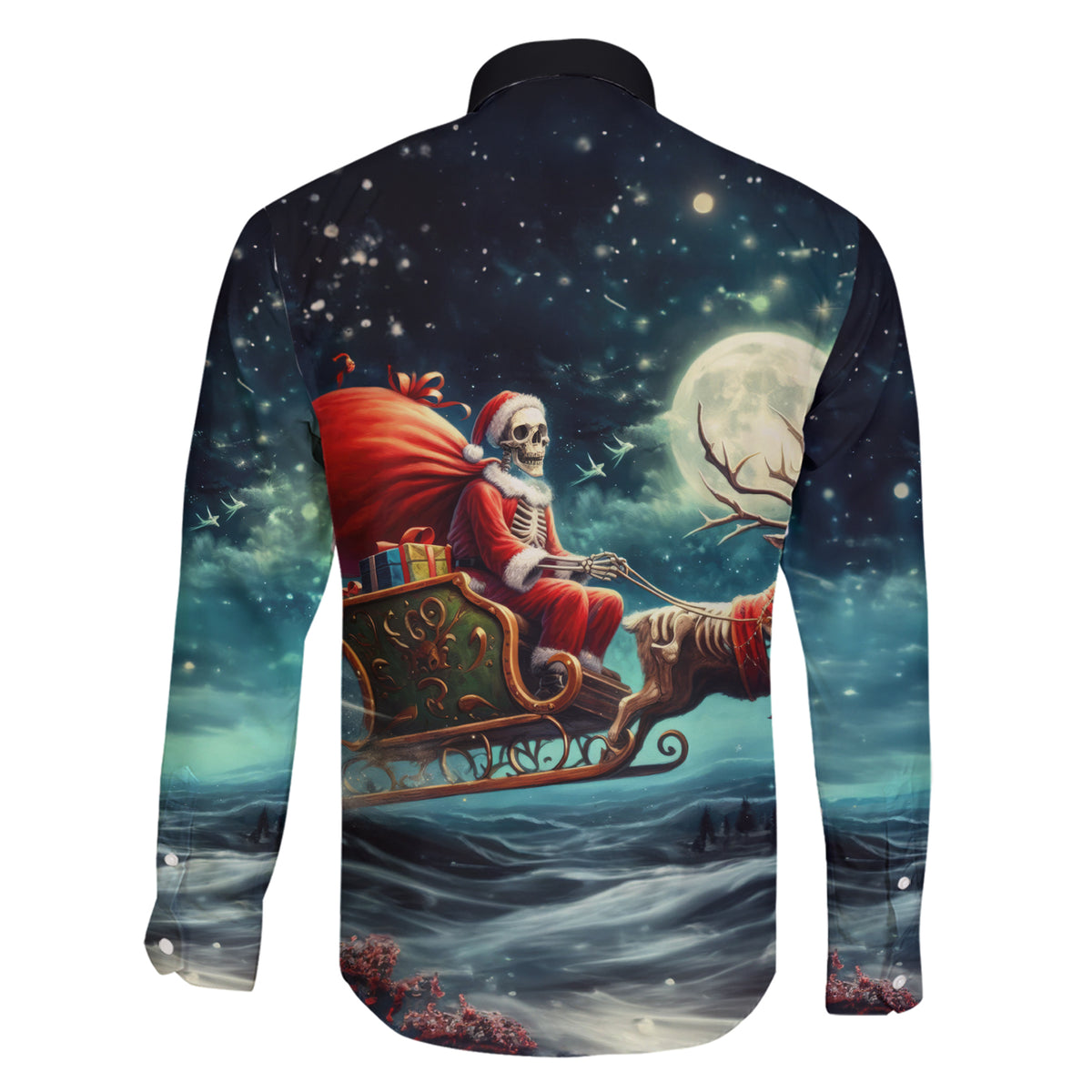 Skeleton Santa Claus Family Matching Short Sleeve Bodycon Dress and Hawaiian Shirt Santa Claus Is Coming To Town - Wonder Print Shop