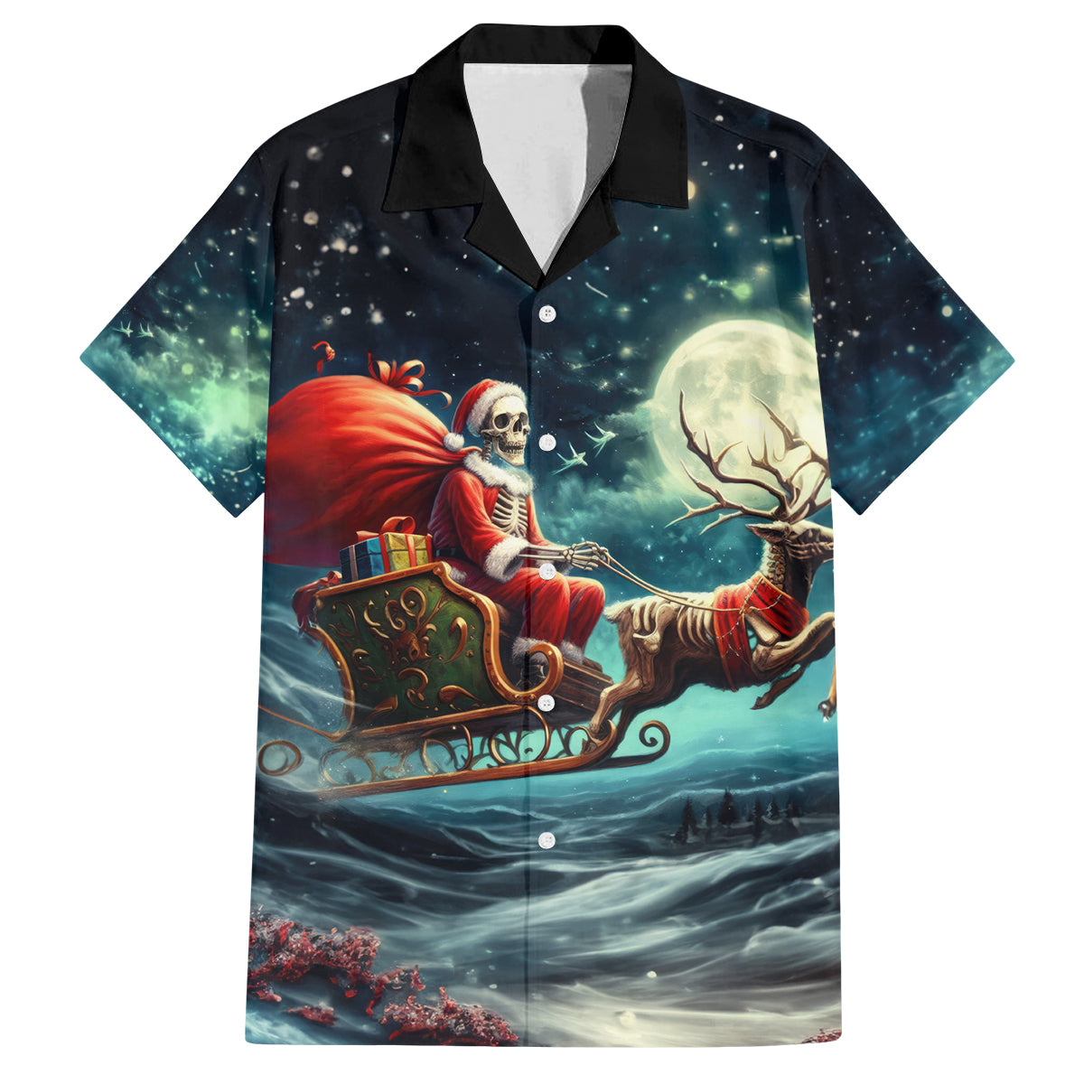 Skeleton Santa Claus Family Matching Summer Maxi Dress and Hawaiian Shirt Santa Claus Is Coming To Town - Wonder Print Shop