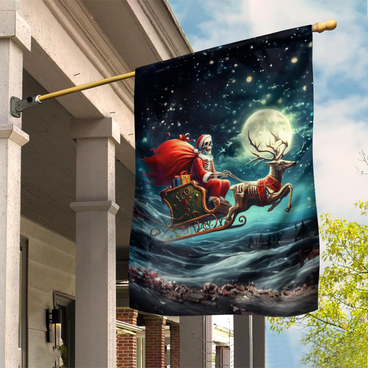 Skeleton Santa Claus Garden Flag Santa Claus Is Coming To Town - Wonder Print Shop