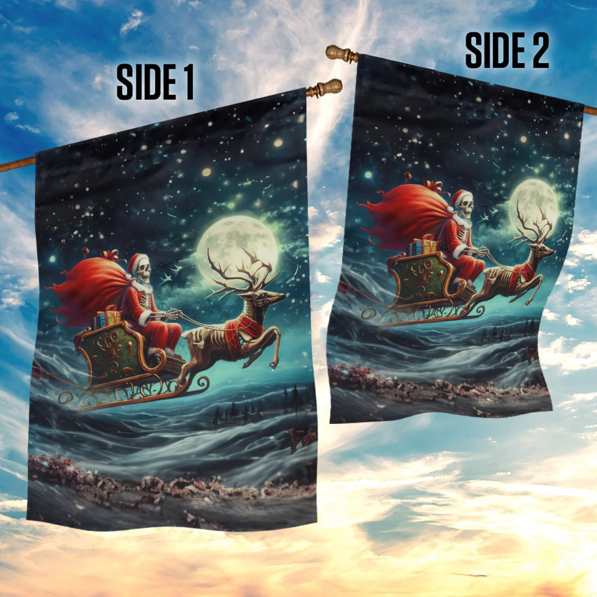 Skeleton Santa Claus Garden Flag Santa Claus Is Coming To Town - Wonder Print Shop