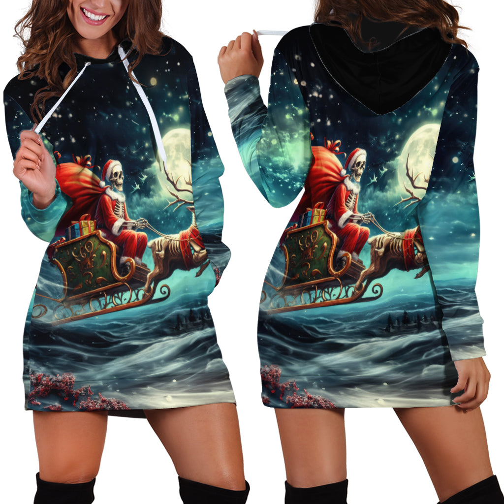 Skeleton Santa Claus Hoodie Dress Santa Claus Is Coming To Town - Wonder Print Shop