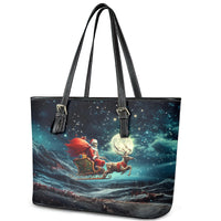 Skeleton Santa Claus Leather Tote Bag Santa Claus Is Coming To Town - Wonder Print Shop