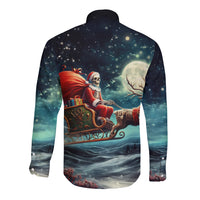 Skeleton Santa Claus Long Sleeve Button Shirt Santa Claus Is Coming To Town - Wonder Print Shop