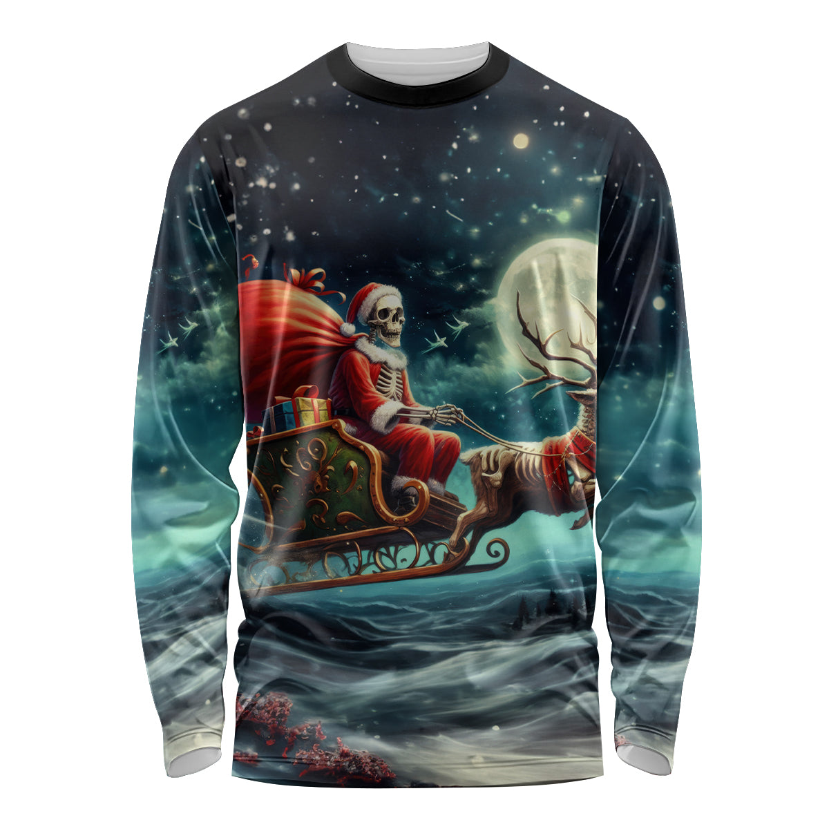 Skeleton Santa Claus Long Sleeve Shirt Santa Claus Is Coming To Town - Wonder Print Shop