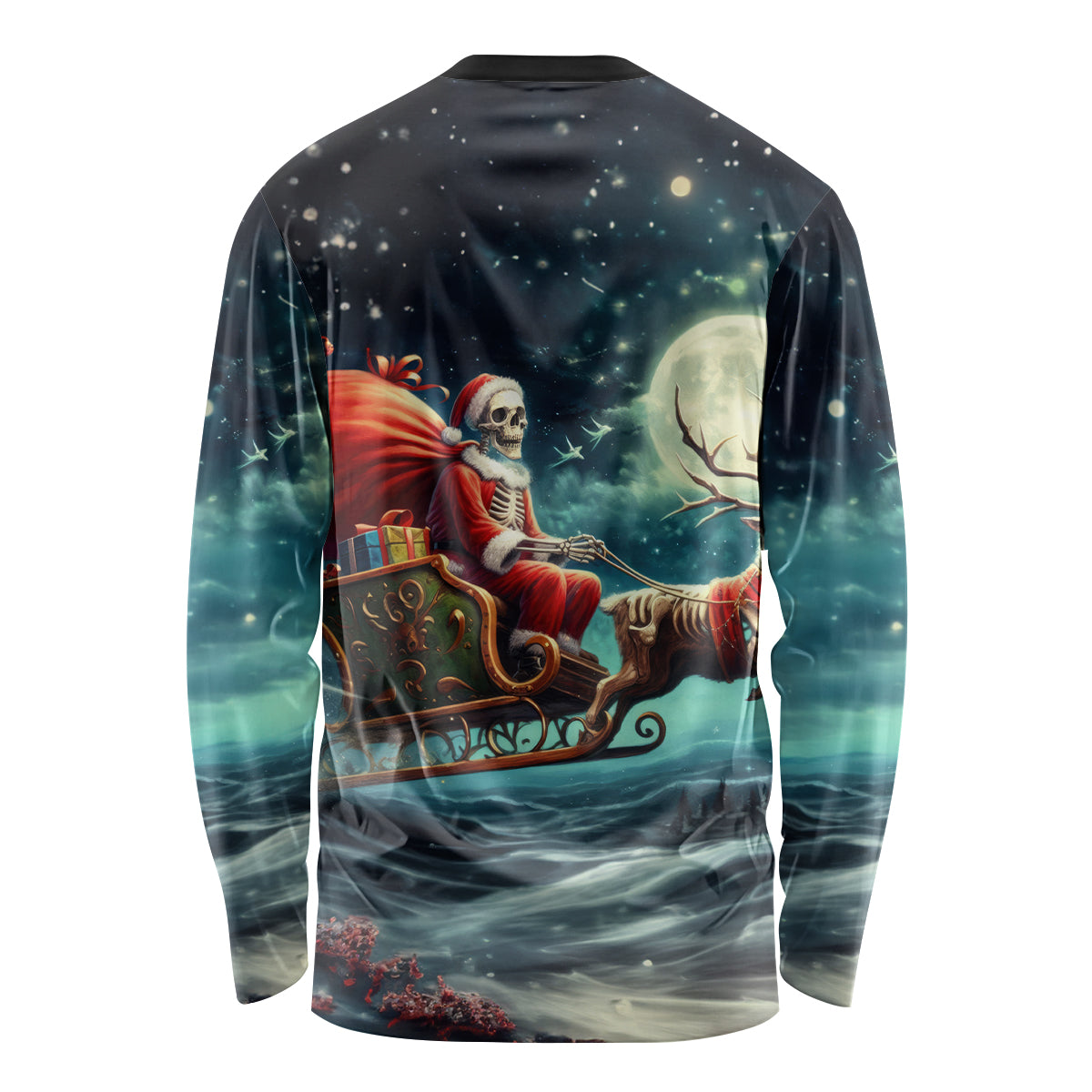 Skeleton Santa Claus Long Sleeve Shirt Santa Claus Is Coming To Town - Wonder Print Shop