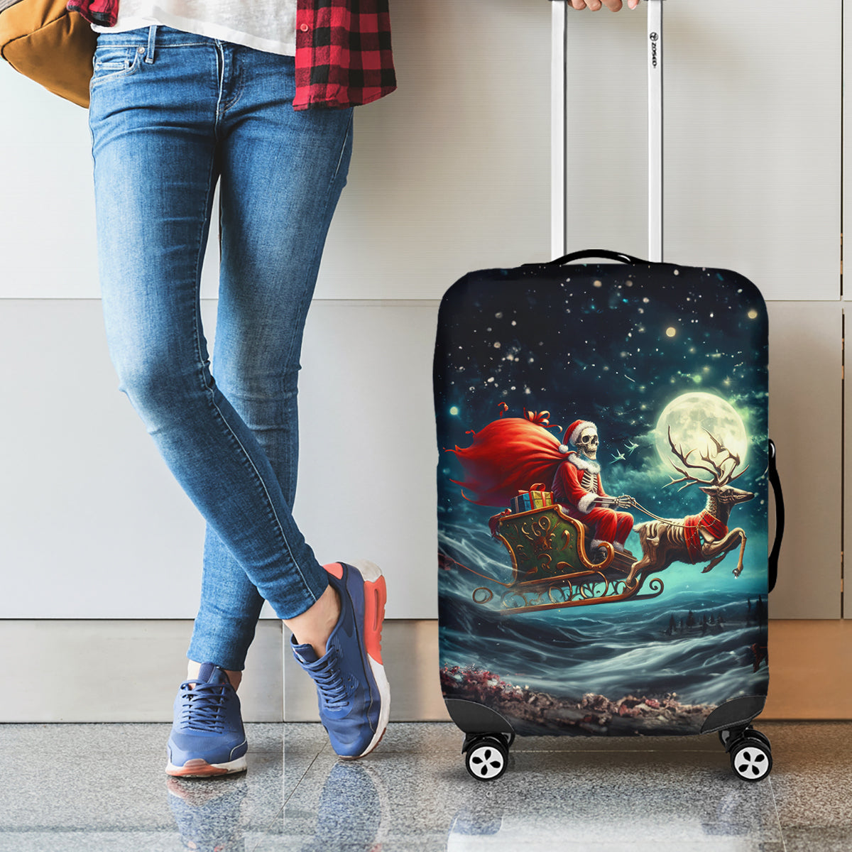 Skeleton Santa Claus Luggage Cover Santa Claus Is Coming To Town - Wonder Print Shop