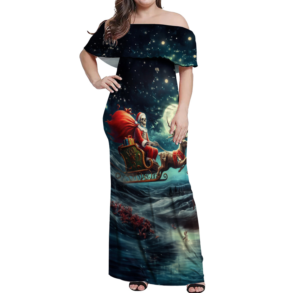 Skeleton Santa Claus Off Shoulder Maxi Dress Santa Claus Is Coming To Town - Wonder Print Shop