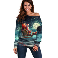Skeleton Santa Claus Off Shoulder Sweater Santa Claus Is Coming To Town - Wonder Print Shop