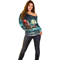 Skeleton Santa Claus Off Shoulder Sweater Santa Claus Is Coming To Town - Wonder Print Shop
