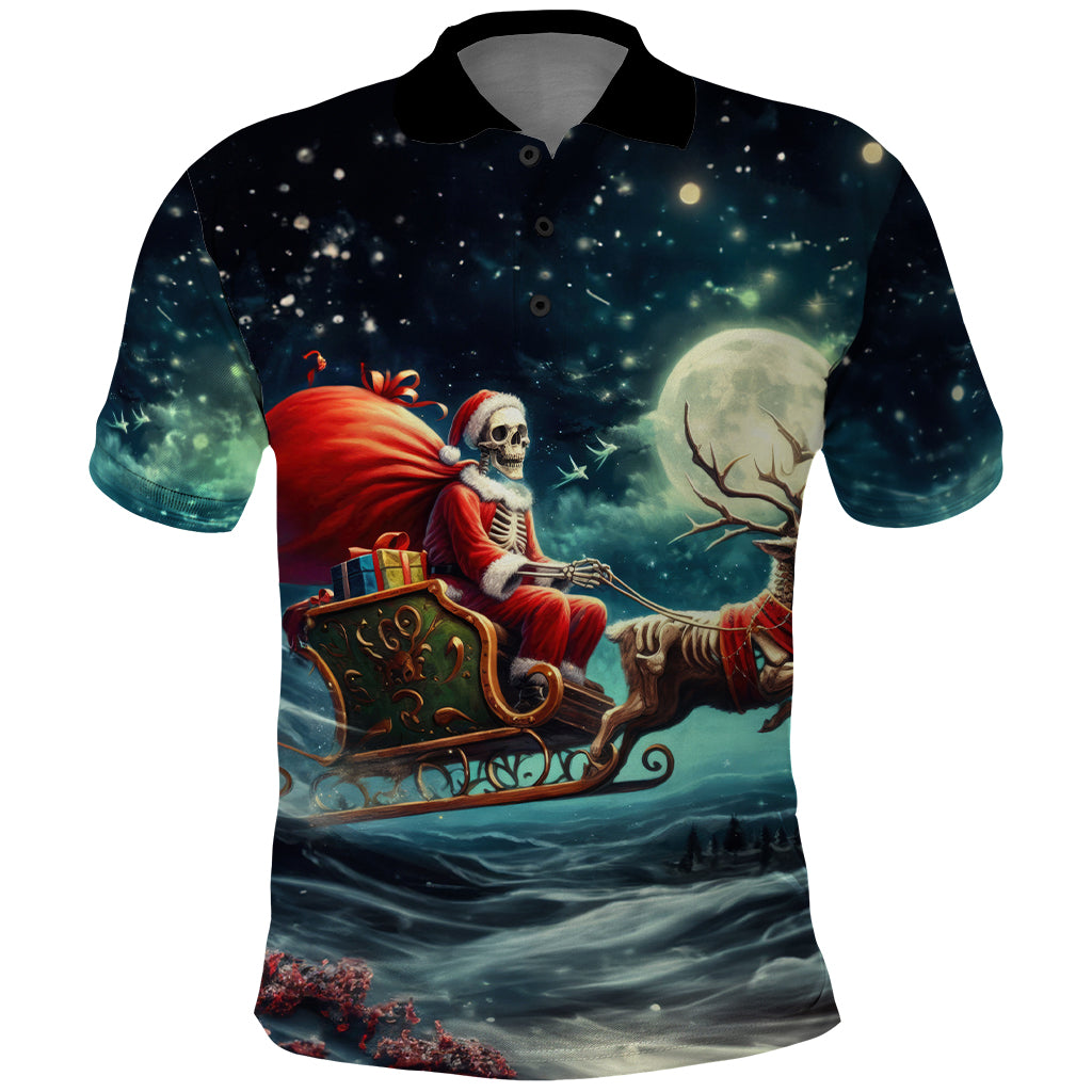 Skeleton Santa Claus Polo Shirt Santa Claus Is Coming To Town - Wonder Print Shop