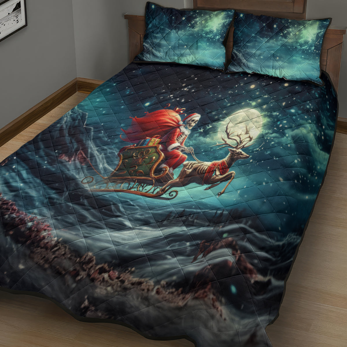 Skeleton Santa Claus Quilt Bed Set Santa Claus Is Coming To Town - Wonder Print Shop