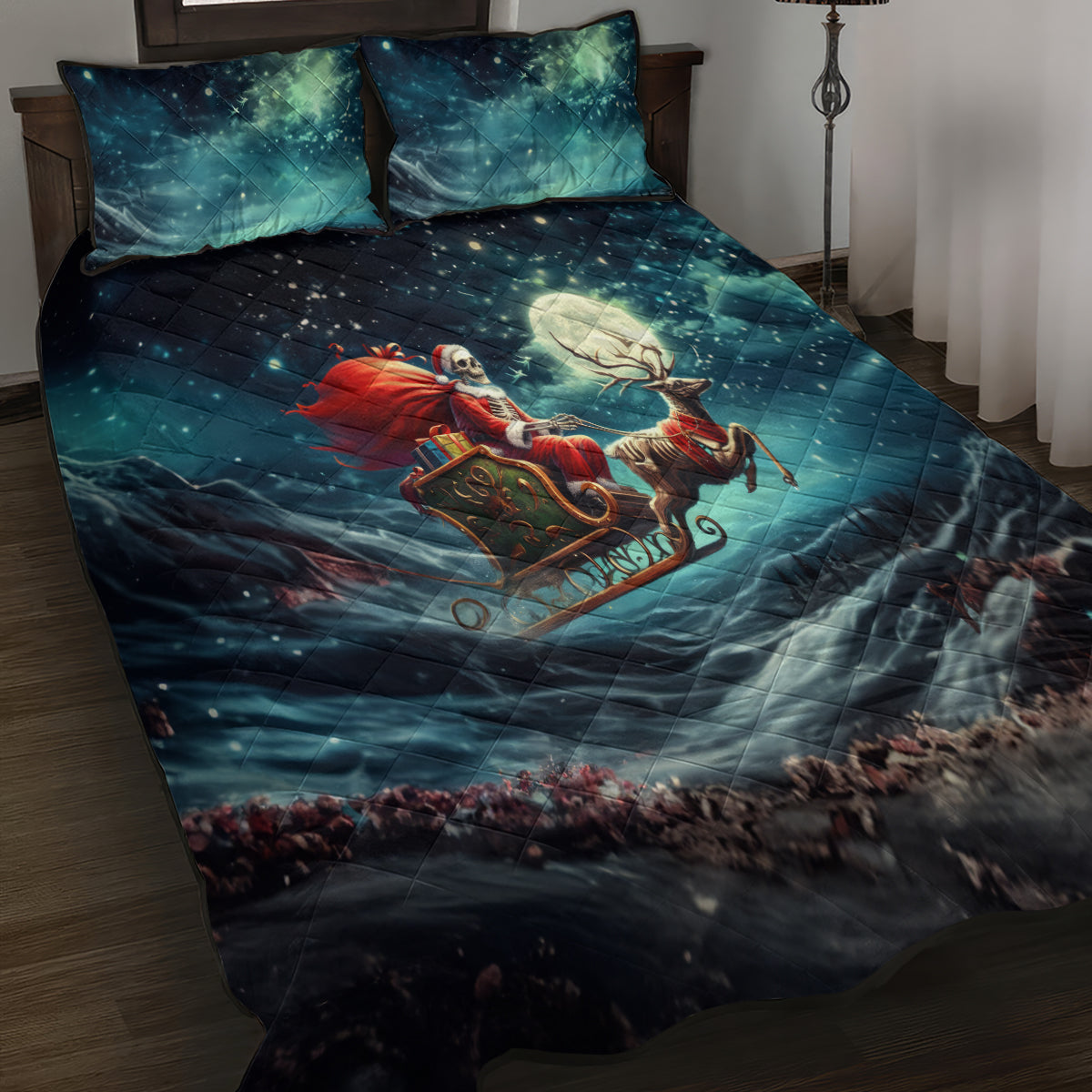 Skeleton Santa Claus Quilt Bed Set Santa Claus Is Coming To Town - Wonder Print Shop