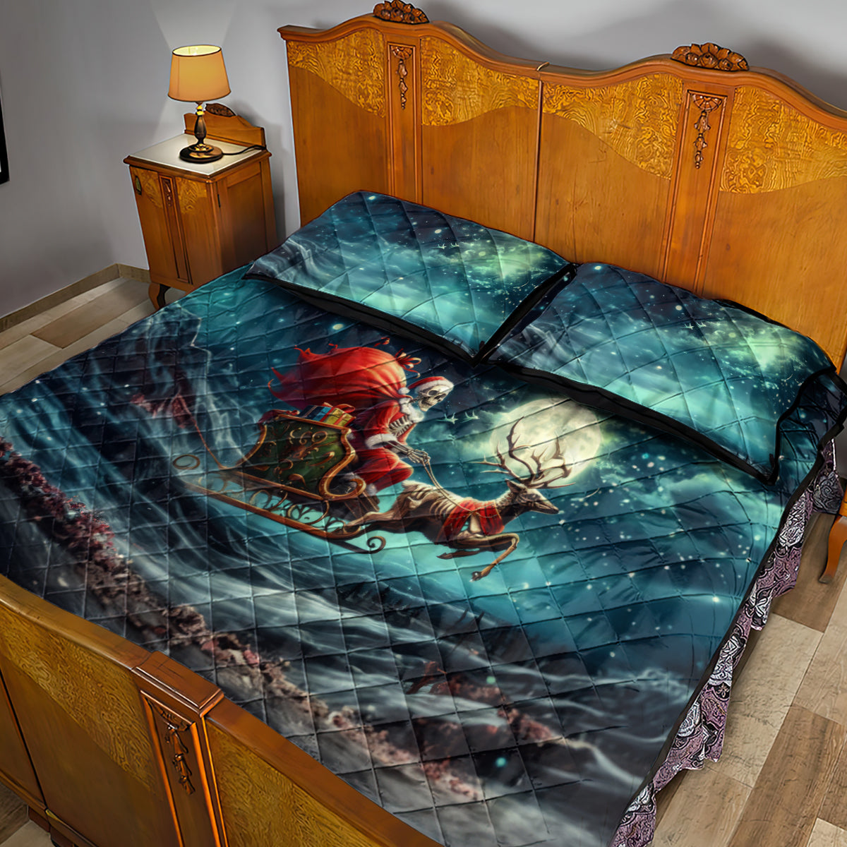 Skeleton Santa Claus Quilt Bed Set Santa Claus Is Coming To Town - Wonder Print Shop