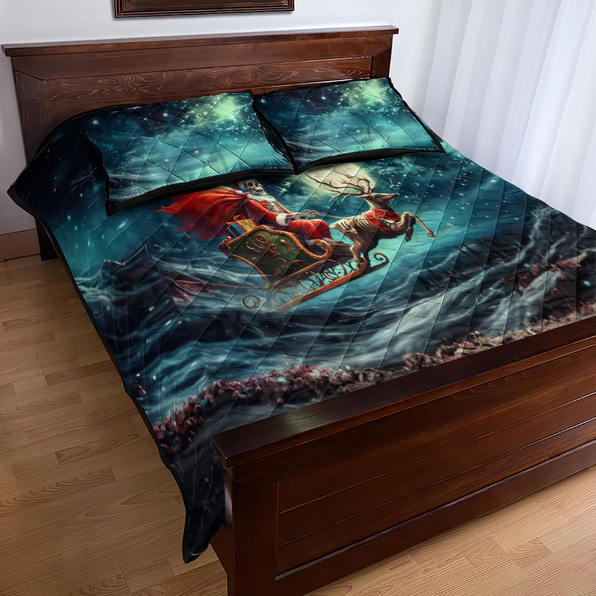 Skeleton Santa Claus Quilt Bed Set Santa Claus Is Coming To Town - Wonder Print Shop