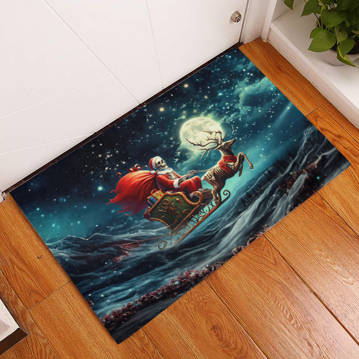Skeleton Santa Claus Rubber Doormat Santa Claus Is Coming To Town - Wonder Print Shop