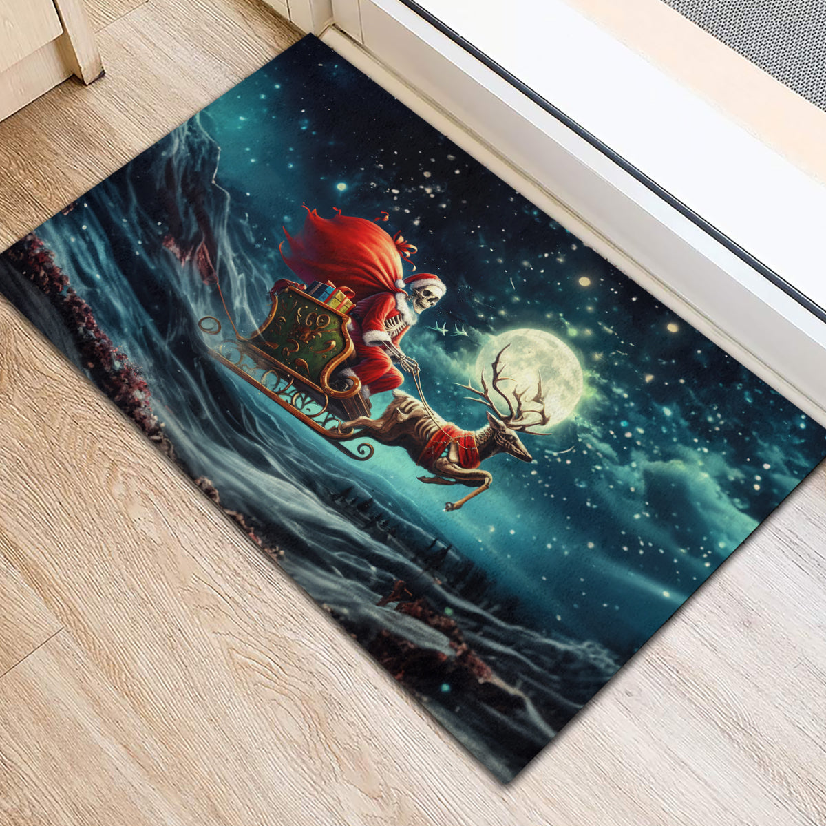 Skeleton Santa Claus Rubber Doormat Santa Claus Is Coming To Town - Wonder Print Shop