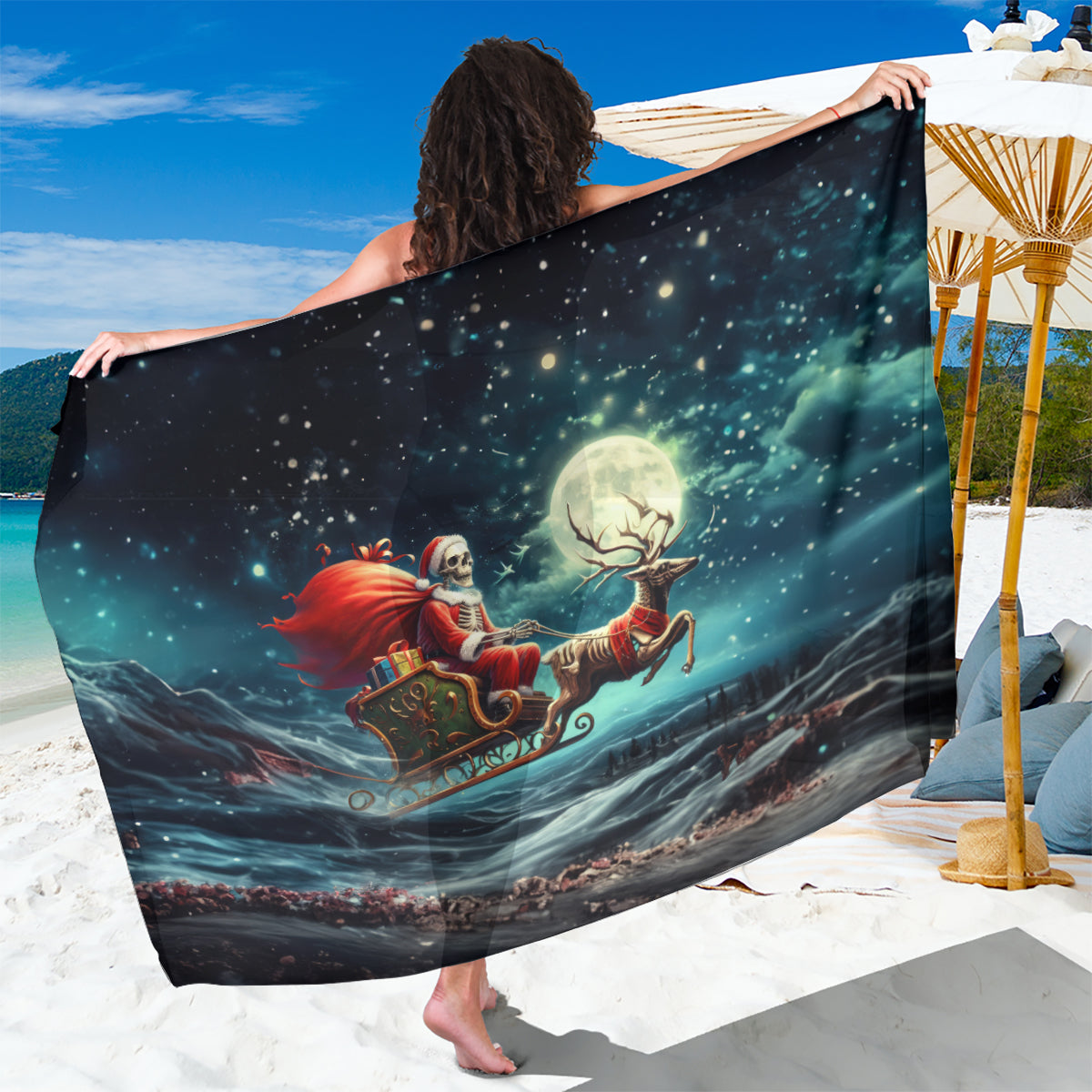 Skeleton Santa Claus Sarong Santa Claus Is Coming To Town - Wonder Print Shop