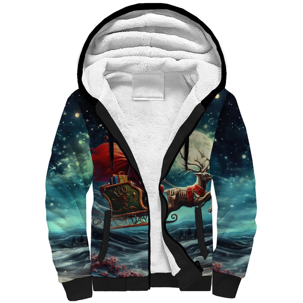 Skeleton Santa Claus Sherpa Hoodie Santa Claus Is Coming To Town - Wonder Print Shop