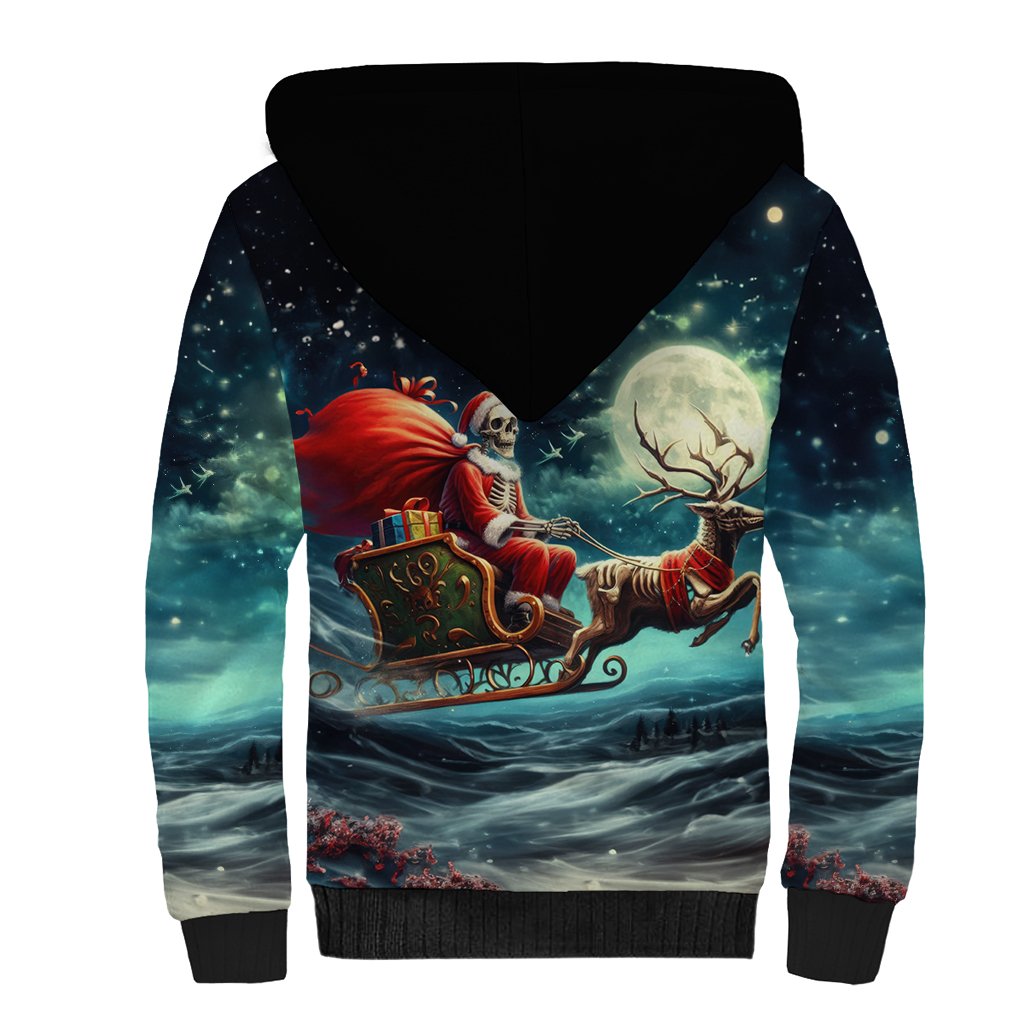 Skeleton Santa Claus Sherpa Hoodie Santa Claus Is Coming To Town - Wonder Print Shop