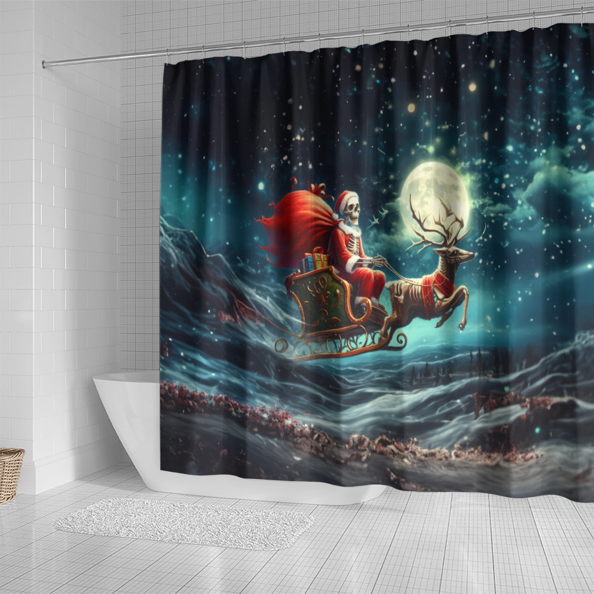 skeleton-santa-claus-shower-curtain-santa-claus-is-coming-to-town