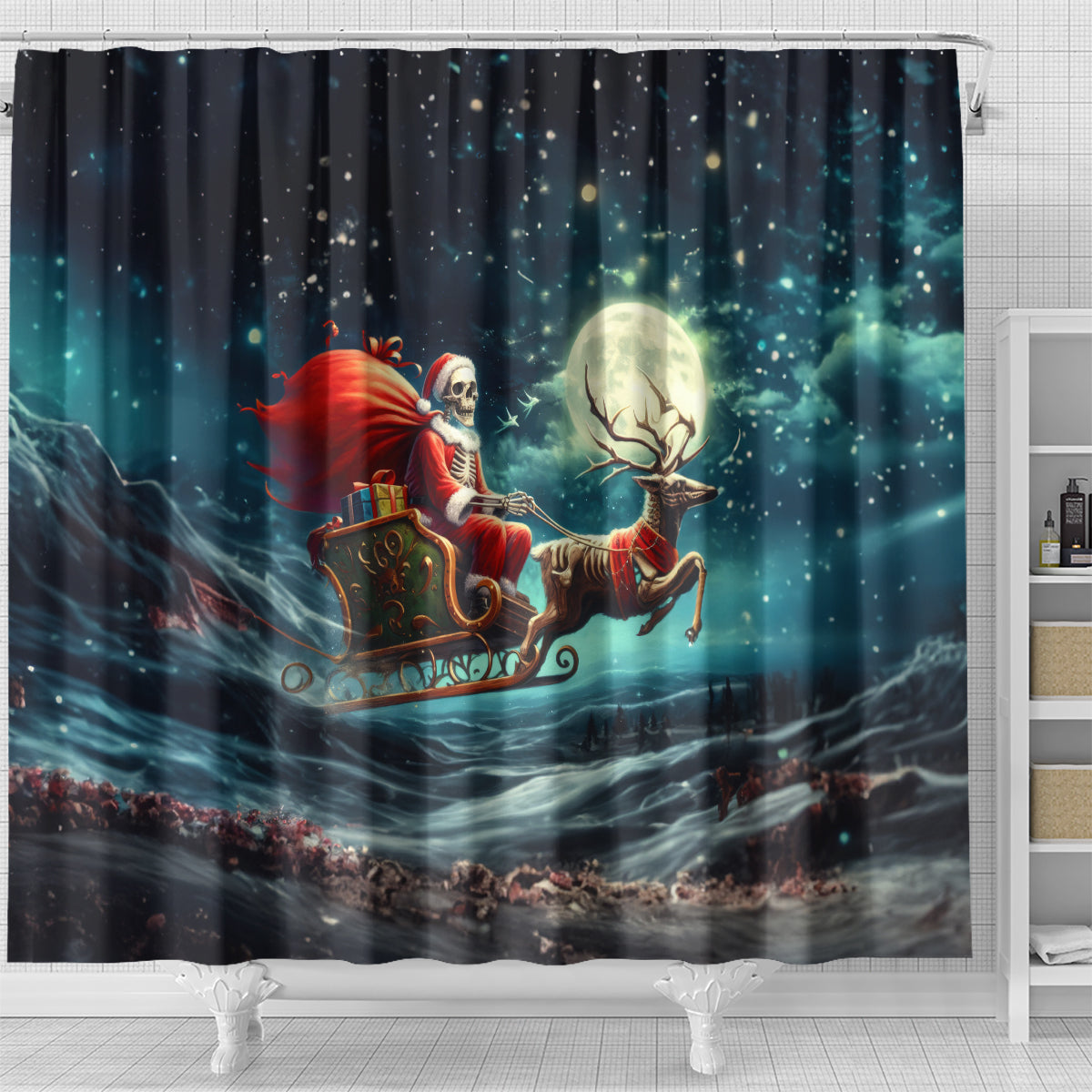 skeleton-santa-claus-shower-curtain-santa-claus-is-coming-to-town