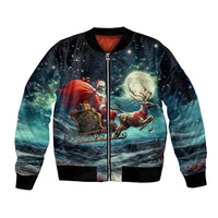 Skeleton Santa Claus Sleeve Zip Bomber Jacket Santa Claus Is Coming To Town - Wonder Print Shop