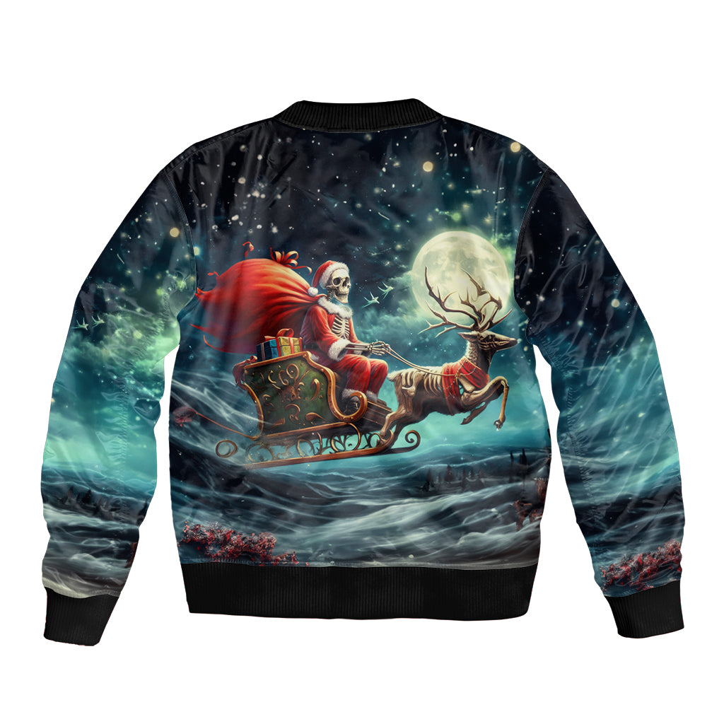 Skeleton Santa Claus Sleeve Zip Bomber Jacket Santa Claus Is Coming To Town - Wonder Print Shop