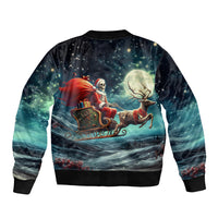 Skeleton Santa Claus Sleeve Zip Bomber Jacket Santa Claus Is Coming To Town - Wonder Print Shop