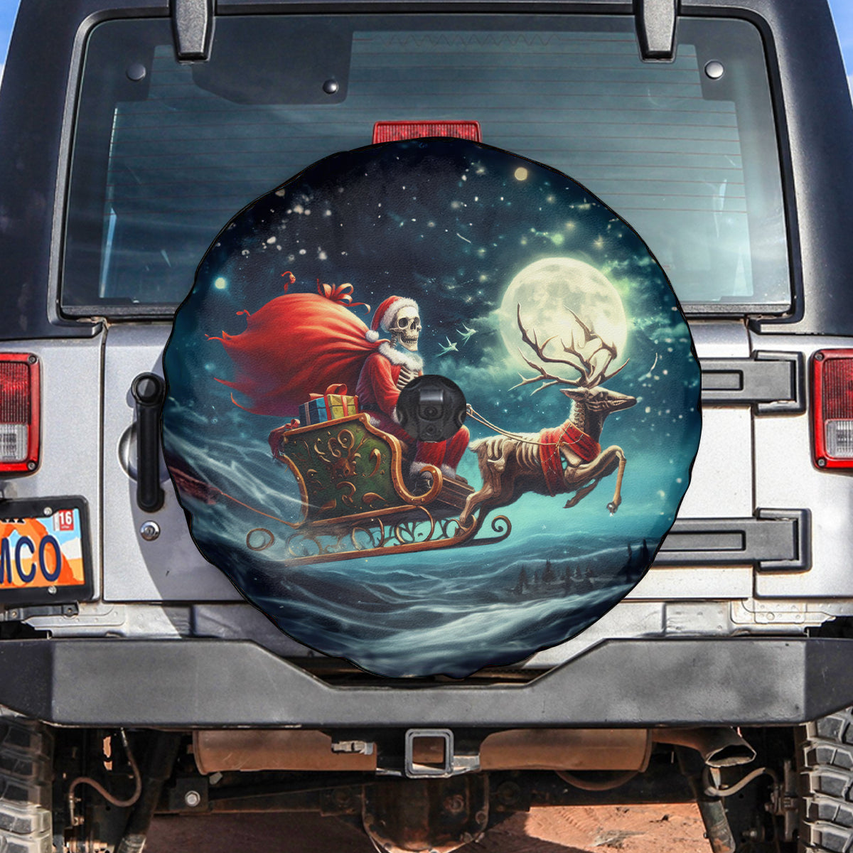 Skeleton Santa Claus Spare Tire Cover Santa Claus Is Coming To Town - Wonder Print Shop