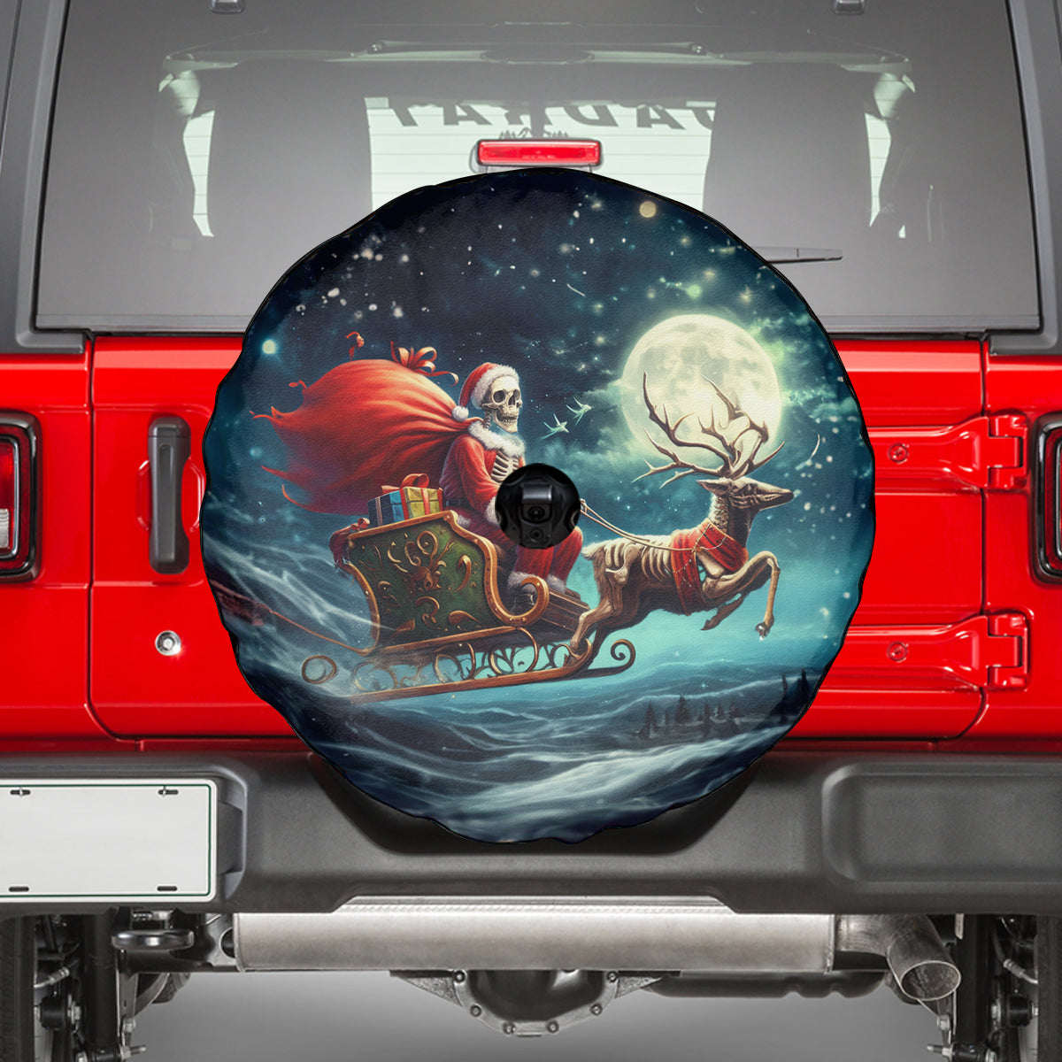 Skeleton Santa Claus Spare Tire Cover Santa Claus Is Coming To Town - Wonder Print Shop