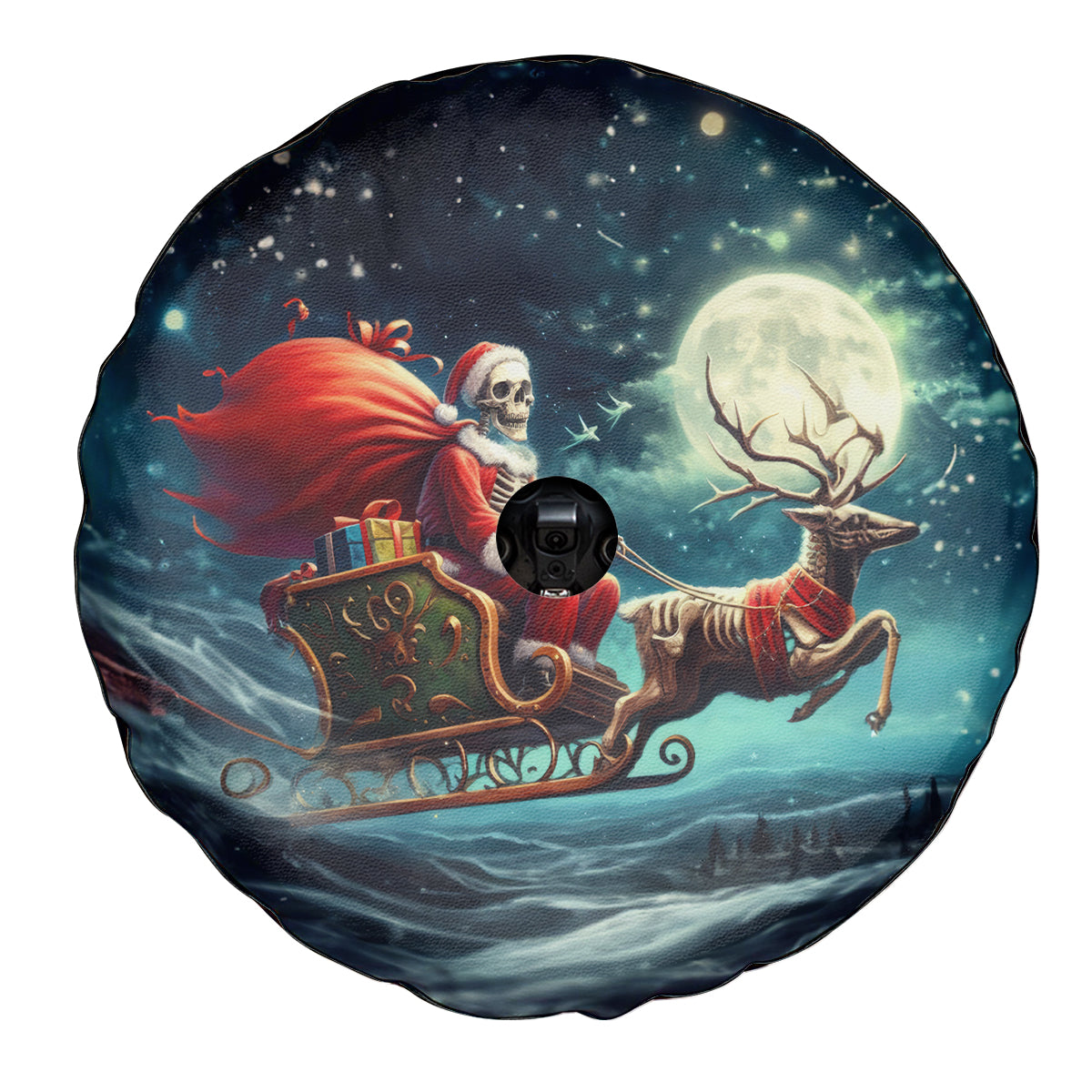 Skeleton Santa Claus Spare Tire Cover Santa Claus Is Coming To Town - Wonder Print Shop