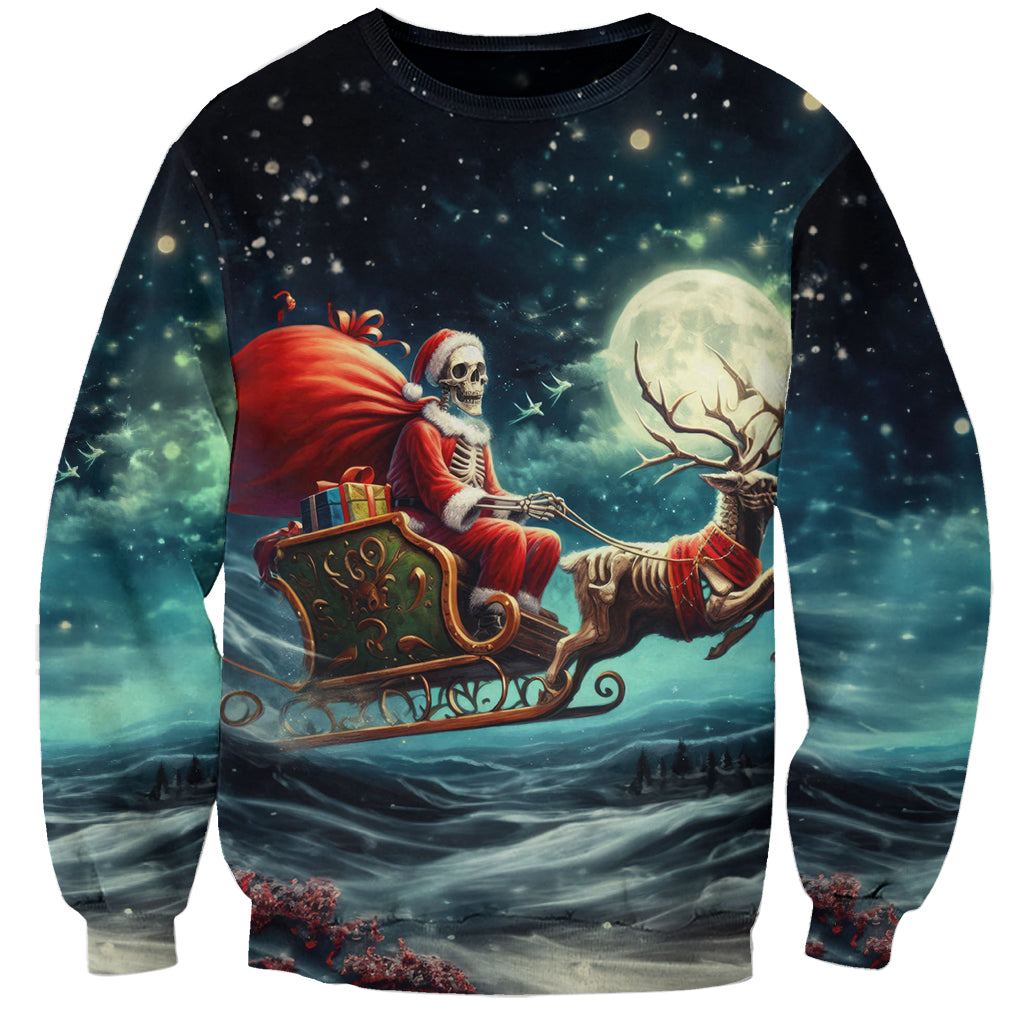 Skeleton Santa Claus Sweatshirt Santa Claus Is Coming To Town - Wonder Print Shop