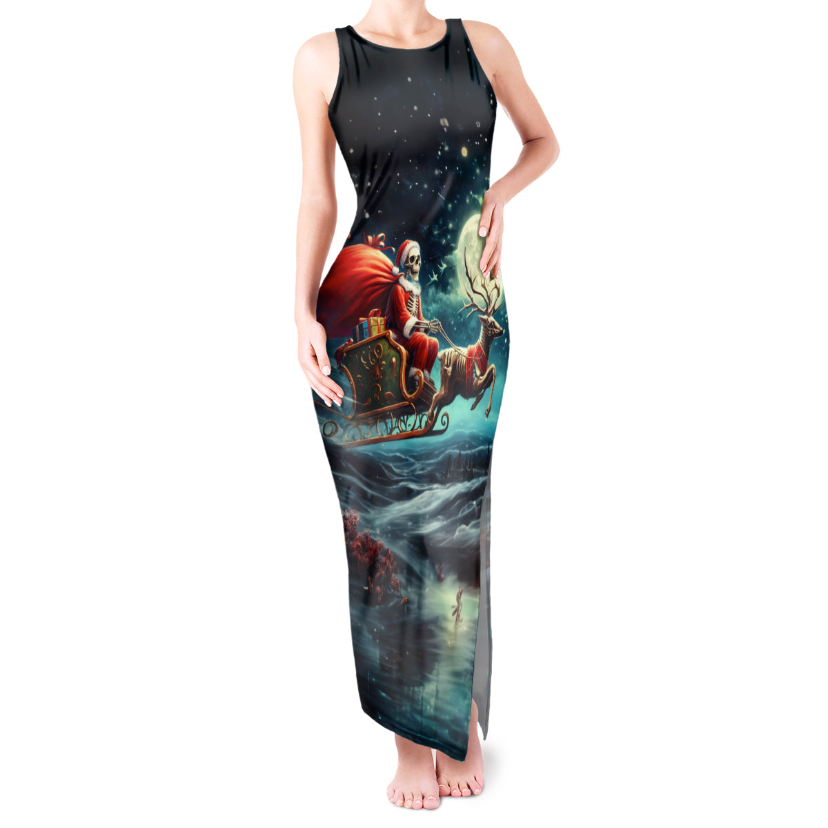 Skeleton Santa Claus Tank Maxi Dress Santa Claus Is Coming To Town - Wonder Print Shop
