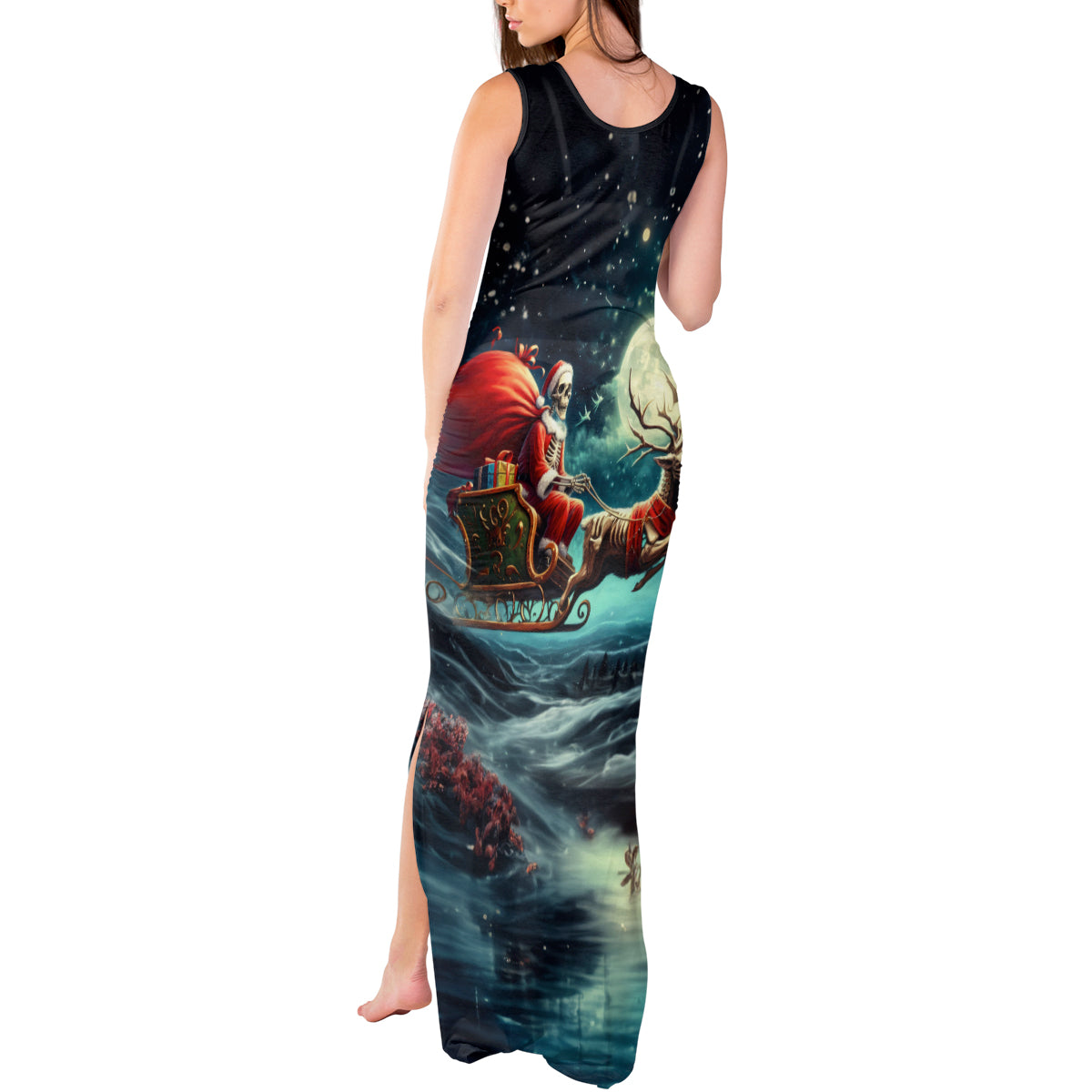 Skeleton Santa Claus Tank Maxi Dress Santa Claus Is Coming To Town - Wonder Print Shop