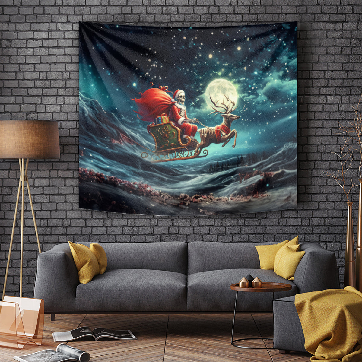 Skeleton Santa Claus Tapestry Santa Claus Is Coming To Town - Wonder Print Shop