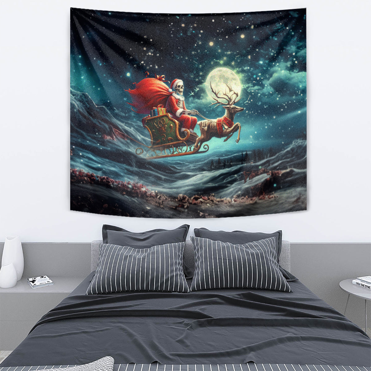 Skeleton Santa Claus Tapestry Santa Claus Is Coming To Town - Wonder Print Shop
