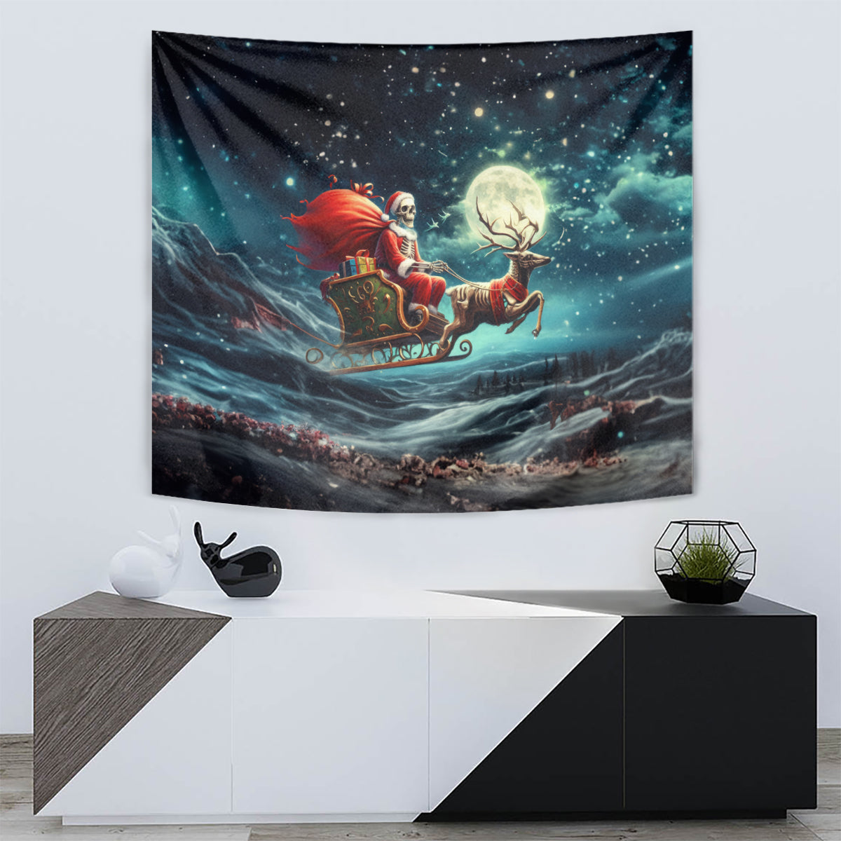 Skeleton Santa Claus Tapestry Santa Claus Is Coming To Town - Wonder Print Shop