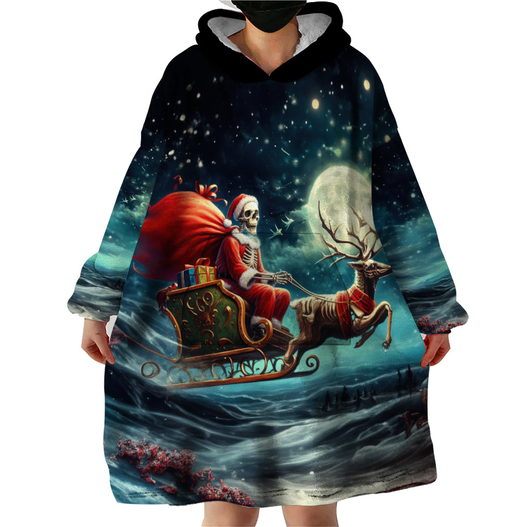 Skeleton Santa Claus Wearable Blanket Hoodie Santa Claus Is Coming To Town - Wonder Print Shop