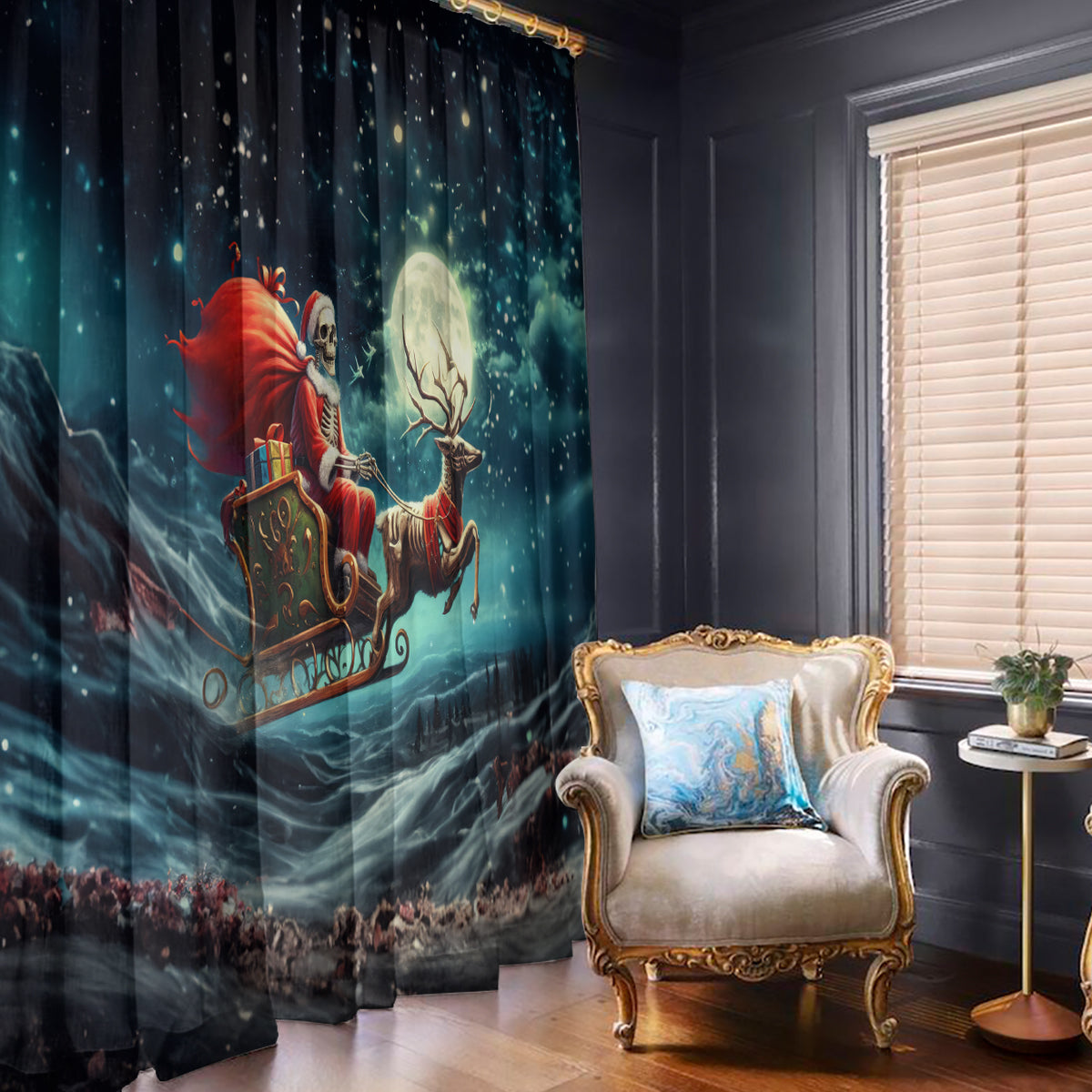 Skeleton Santa Claus Window Curtain Santa Claus Is Coming To Town - Wonder Print Shop
