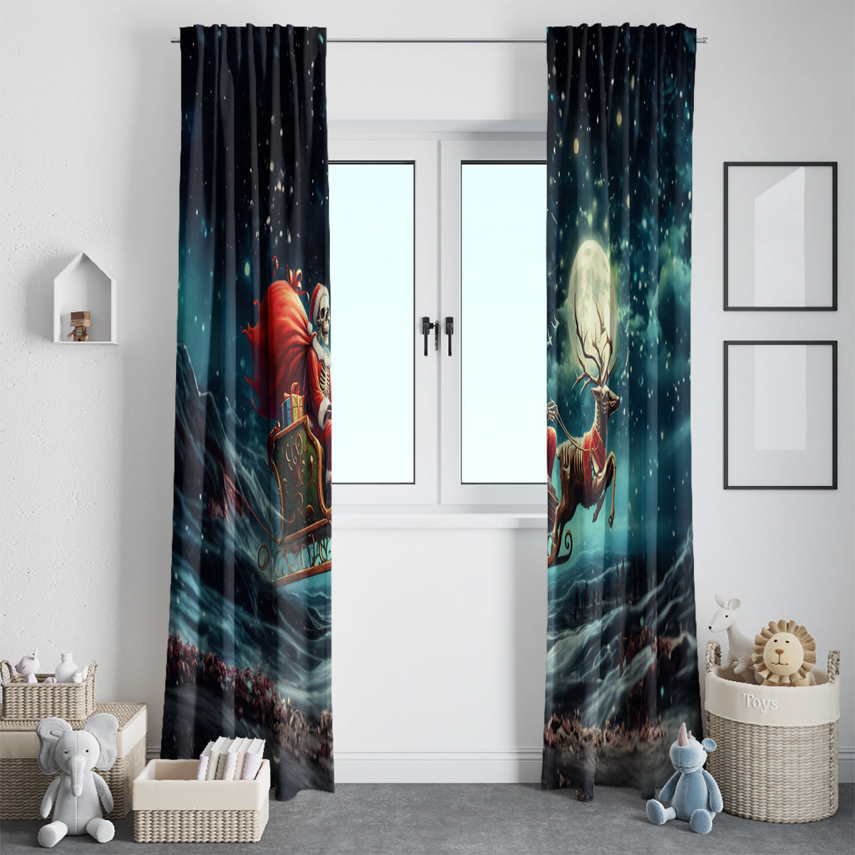Skeleton Santa Claus Window Curtain Santa Claus Is Coming To Town - Wonder Print Shop